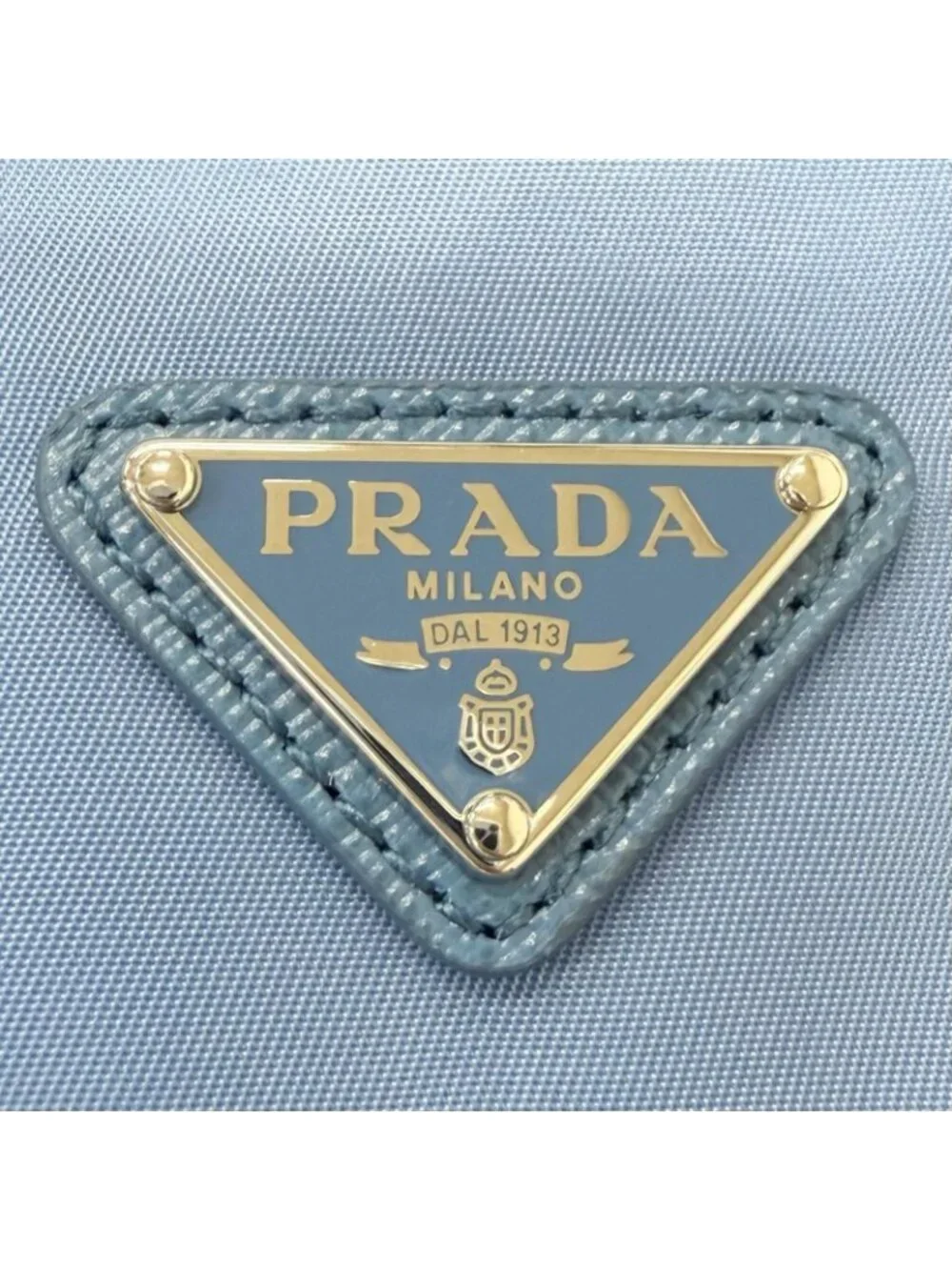 Prada Triangle Logo Re-Nylon Partial Leather Drawstring Bag Handbag Light Blue